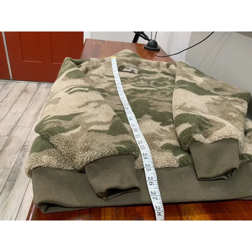 Cabelas Mens Camo Sherpa Fleece Full Zip Jacket M37JK264R Green Tan L Regular